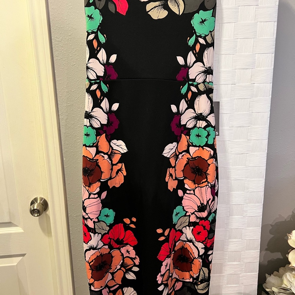 Express Strapless Bodycon short black flower dress